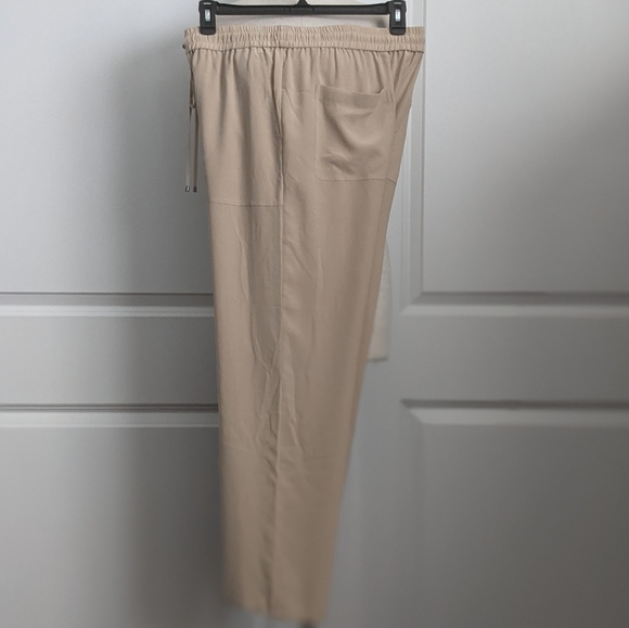 Theory Pants 100% Silk High Waist Drawstring Pull On Pockets Light Tan L NWT - Picture 7 of 13